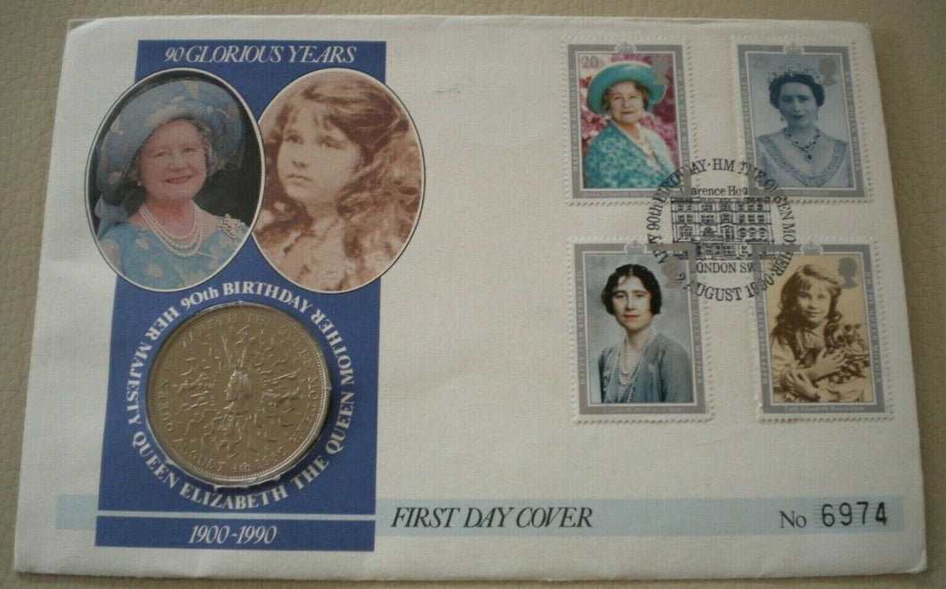 1900-1990 90 GLORIOUS YEARS QUEEN ELIZABETH THE QUEEN MOTHER CROWN COINCOVER PNC