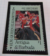 Load image into Gallery viewer, 1986 QUEEN ELIZABETH II 60TH BIRTHDAY ANTIGUA &amp; BARBUDA STAMPS &amp; ALBUM SHEET
