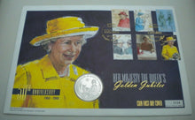 Load image into Gallery viewer, 2002 HM THE QUEEN&#39;S GOLDEN JUBILEE 1952-2002 BUNC ONE CROWN COIN COVER PNC
