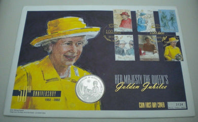 2002 HM THE QUEEN'S GOLDEN JUBILEE 1952-2002 BUNC ONE CROWN COIN COVER PNC