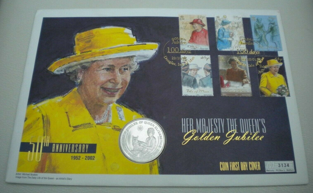 2002 HM THE QUEEN'S GOLDEN JUBILEE 1952-2002 BUNC ONE CROWN COIN COVER PNC