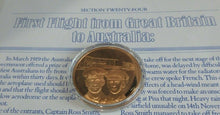 Load image into Gallery viewer, History of Man in Flight 1973 Gold Plated Bronze Scarce Medals + Info Sheet
