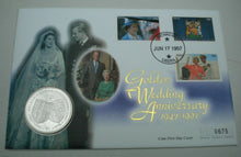 Load image into Gallery viewer, 1947-1997 GOLDEN WEDDING ANNIVERSARY BUNC $1 DOLLAR COIN FIRST DAY COVER PNC
