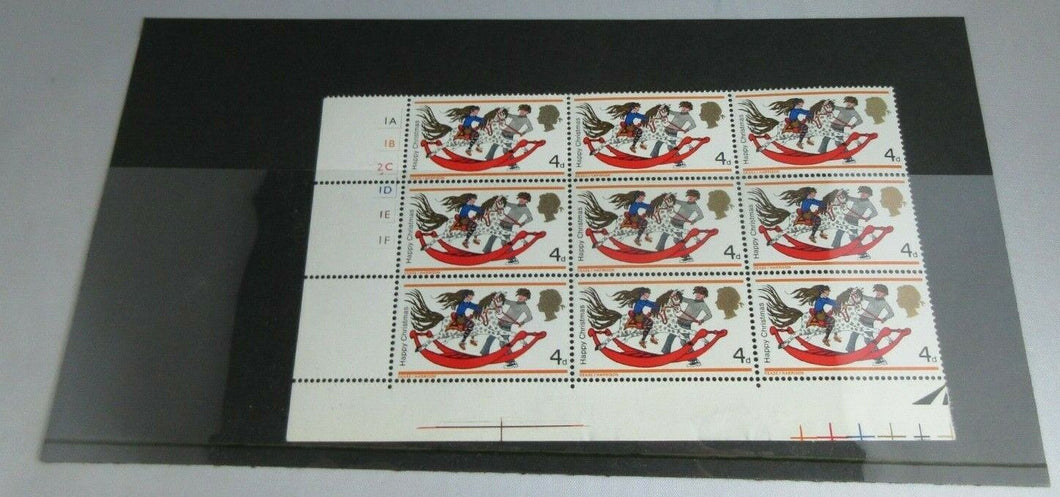 1968 HAPPY CHRISTMAS 4d BLOCK OF 9 STAMPS MNH