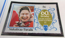 Load image into Gallery viewer, 1986 QUEEN ELIZABETH II 60TH BIRTHDAY NUKUFETAU TUVALU STAMPS &amp; ALBUM SHEET
