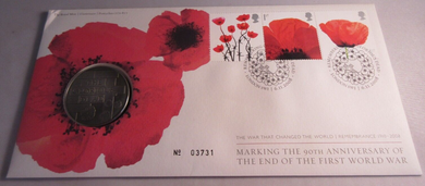 THE GLORIOUS DEAD 90TH ANNIVERSARY THE END OF THE FIRST WORLD MEDAL PNC & INFO