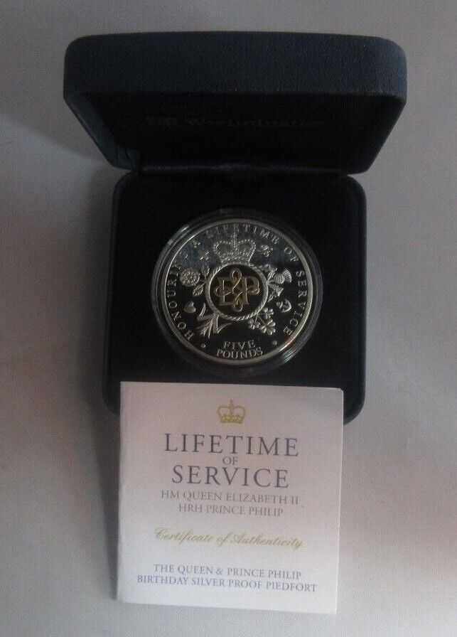 Lifetime of Service Elizabeth & Philip Silver Proof Piedfort TDC £5 Coin Box/COA