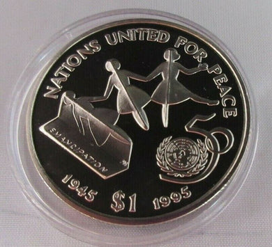 NATIONS UNITED FOR PEACE SILVER PLATED PROOF 1995 REPUBLIC OF LIBERIA $1 COIN