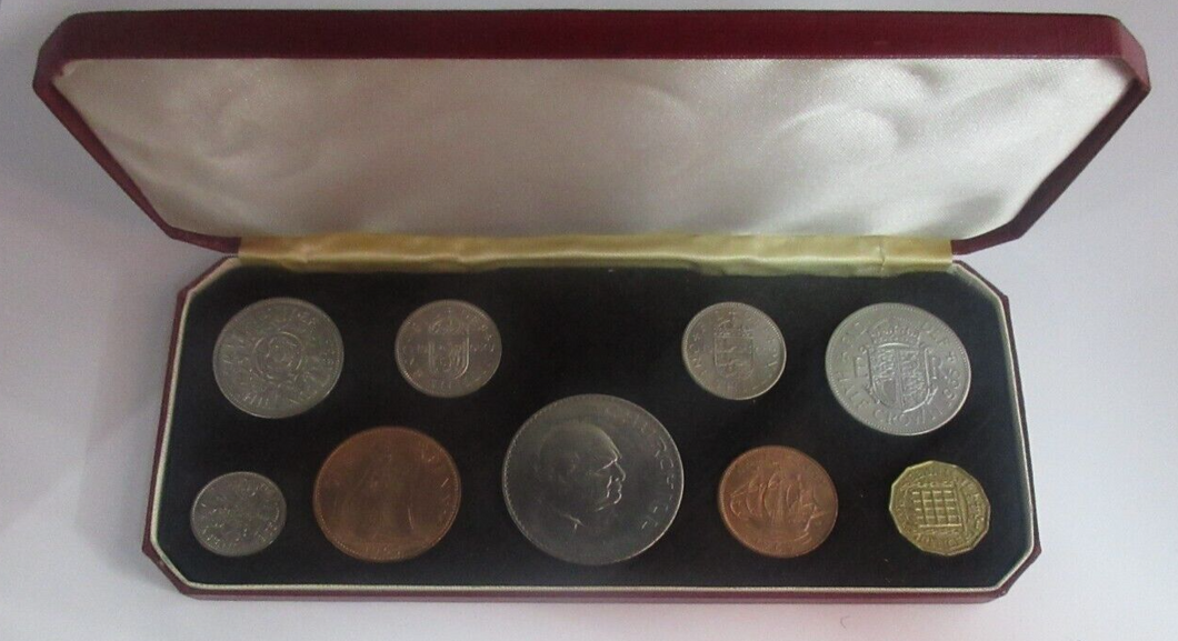 1965 Churchill UK 9 Coin Specimen Year set 1/2p -Crown + Original Royal Mint Box