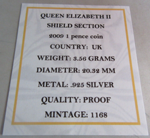 Load image into Gallery viewer, 2009 QEII SHIELD SECTION SILVER PROOF 1P ONE PENNY COIN IN BOX WITH COA
