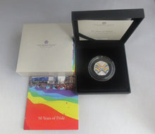 Load image into Gallery viewer, 50 Years of Pride LGBTQ+ 2022 Silver Proof Royal Mint Coloured 50p Coin Box/COA
