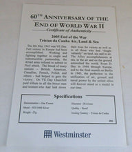 Load image into Gallery viewer, 2005 60TH ANNIVERSARY OF THE END OF WWII QEII SILVER PROOF ONE CROWN BOX/COA
