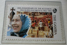 Load image into Gallery viewer, 1952-1992 QEII 40TH ANNIVERSARY OF THE ACCESSION  5 X THE GAMBIA MNH STAMPS/INFO
