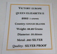 Load image into Gallery viewer, 2005 VICTORY IN EUROPE QUEEN ELIZABETH II SILVER PROOF ONE CROWN BOX/COA
