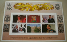 Load image into Gallery viewer, 1947-1997 THE GOLDEN WEDDING ANNIVERSARY QEII PP UGANDA 6 MNH STAMPS/INFO SHEET
