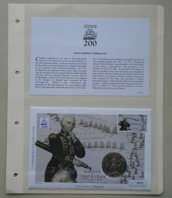 1805-2005 LORD CUTHBERT COLLINGWOOD PROOF GIBRALTAR 2005 1 CROWN COIN COVER PNC