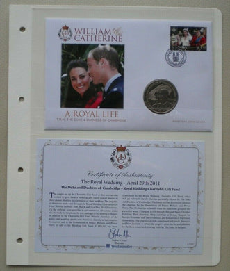 2011 WILLIAM & CATHERINE A ROYAL LIFE 1 CROWN FIRST DAY COIN COVER PNC & COA