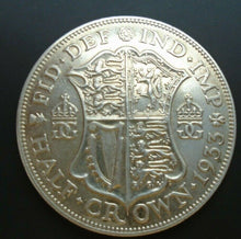 Load image into Gallery viewer, 1933 GEORGE V BARE HEAD COINAGE HALF 1/2 CROWN SPINK 4037 CROWNED SHIELD C1
