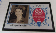 Load image into Gallery viewer, 1986 QUEEN ELIZABETH II 60TH BIRTHDAY VAITUPU TUVALU STAMPS &amp; ALBUM SHEET
