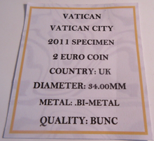 Load image into Gallery viewer, VATICAN VATICAN CITY 2011 SPECIMEN BUNC 2 EURO COIN BOX &amp; COA
