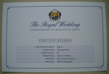 Load image into Gallery viewer, 2011 ROYAL WEDDING WILLIAM &amp; CATHERINE 29 APRIL 2011 NAURU MINIATURE SHEET MNH
