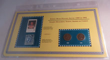 Load image into Gallery viewer, INDIAN HEAD PENNIES ISSUED 1900 &amp; 1901 WITH POSTAGE STAMPS ON ALBUM INFO SHEET
