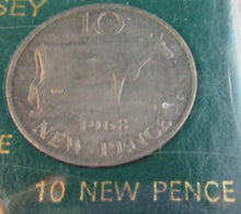 Load image into Gallery viewer, 1968 GUERNSEY 5 NEW PENCE &amp; 10 NEW PENCE DECIMAL COINS SET IN CLEAR HARD CASE
