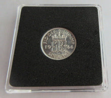 Load image into Gallery viewer, 1944 KING GEORGE VI BARE HEAD .500 SILVER BUNC 6d SIXPENCE COIN CAPSULE &amp; BOX
