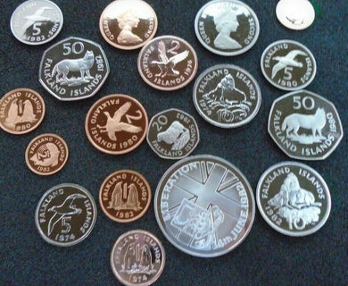 UK Proof 1974 - 2004 50p 10p 5p 2p 1p 1/2P Falkland Islands Coins ROYAL MINT