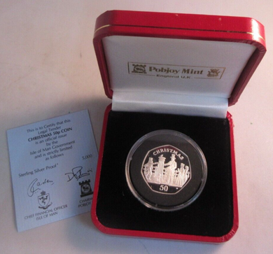 2001 CHRISTMAS 50P FIFTY PENCE SILVER PROOF IOM 50P WITH COA & BOX - RARE COIN