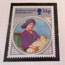 Load image into Gallery viewer, 1985 HMQE QUEEN MOTHER 85th ANNIV COLLECTION FALKLAND ISLANDS STAMPS ALBUM SHEET
