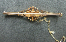 Load image into Gallery viewer, Beautiful Antique 15Ct Gold Diamond Set Bar Brooch With Safety Chain cased

