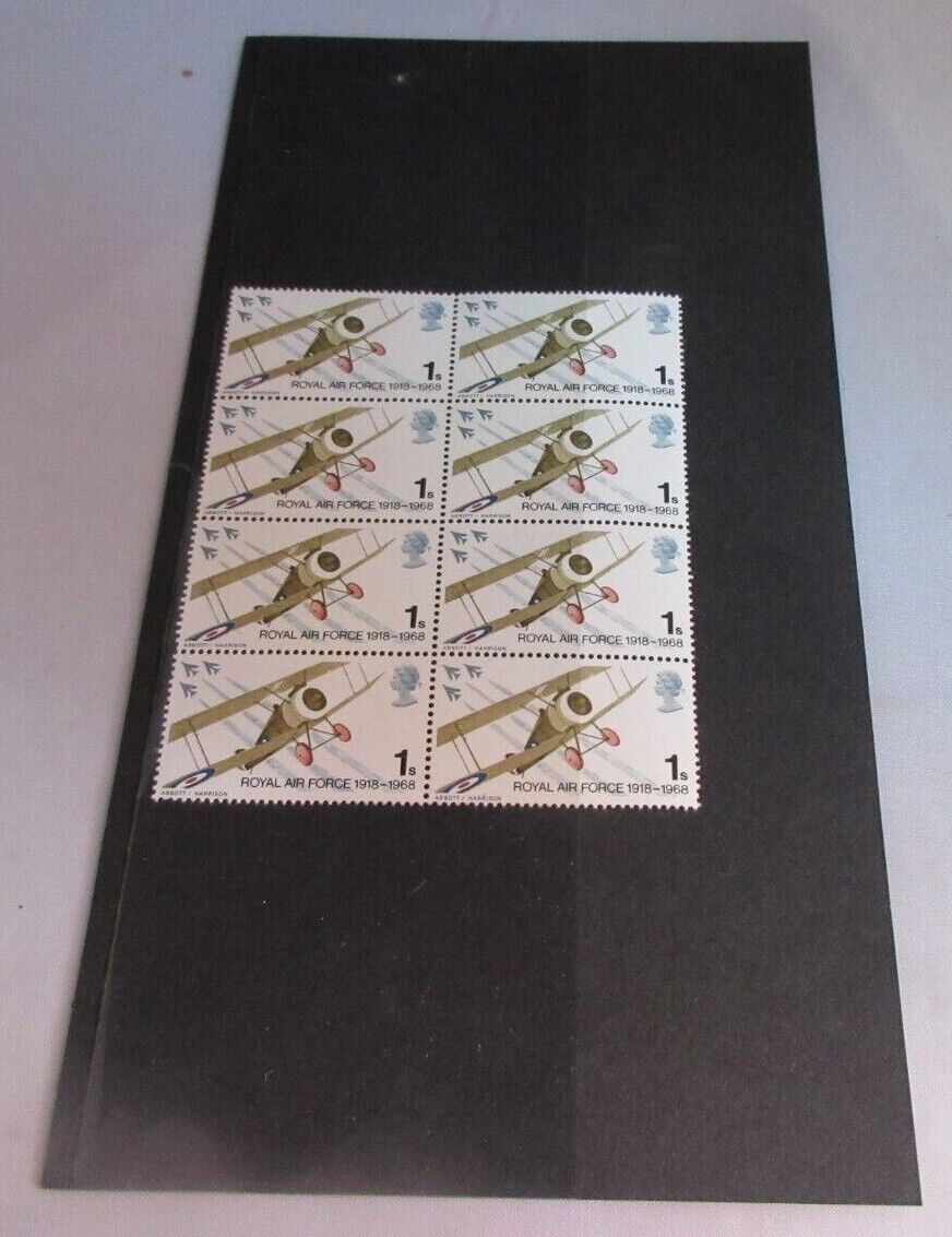 1918-1968 ROYAL AIR FORCE 1 SHILLING BLOCK OF 8 X STAMPS MNH & STAMP HOLDER