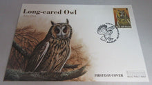 Load image into Gallery viewer, 1997 LONG-EARED OWL &amp; SNOWY OWL PAIR OF FIRST DAY COVERS IOM STAMPS ALBUM SHEET

