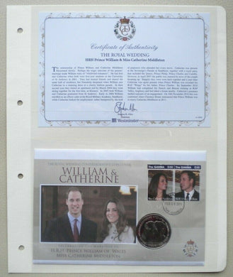 2011 WILLIAM & CATHERINE THE ROYAL WEDDING 1 CROWN COMMEMORATIVE COIN COVER PNC