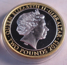 Load image into Gallery viewer, 2015 SIR WINSTON CHURCHILL GOLD &amp; SILVER PLATED CU-NI PROOF HIGH RELIEF £2 COIN
