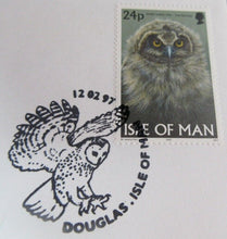 Load image into Gallery viewer, 1997 SHORT-EARED OWL &amp; TAWNY OWL PAIR OF FIRST DAY COVERS IOM STAMPS ALBUM SHEET
