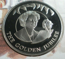 Load image into Gallery viewer, 2002 HM THE QUEEN&#39;S GOLDEN JUBILEE, FALKLAND ISLAND BUNC 50p CROWN COIN PNC
