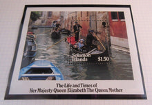 Load image into Gallery viewer, 1985 HMQE QUEEN MOTHER 85th ANNIV COLLECTION SOLOMON ISLANDS STAMPS ALBUM SHEET
