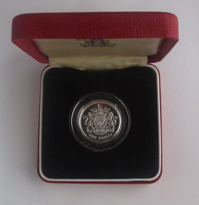 1983 Royal Arms Silver Proof UK Royal Mint £1 Coin Box + COA
