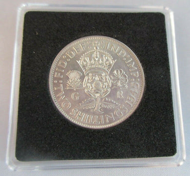 1945 KING GEORGE VI  .500 SILVER FLORIN TWO SHILLINGS COIN WITH QUADRANT CAPSULE