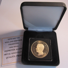 Load image into Gallery viewer, 1936 EDWARD VIII KING &amp; EMPEROR PALESTINE G/PLATED PROOF MEDAL CAPSULE BOX &amp; COA
