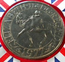 Load image into Gallery viewer, 1977 QEII SILVER JUBILEE TROOPING THE COLOUR COMMEMORATIVE CROWN COIN PNC
