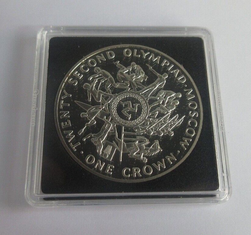 1980 Moscow Olympics 22nd Olympiad Isle of Man Silver Proof 1 Crown Coin CC2