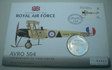 2008 AVRO 504 - HISTORY OF THE ROYAL AIR FORCE PROOF 1 CROWN  COIN COVER PNC