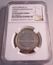 Load image into Gallery viewer, 2013 UK LONDON UNDERGROUND PF70 ULTRA CAMEO NGC SLABBED COIN
