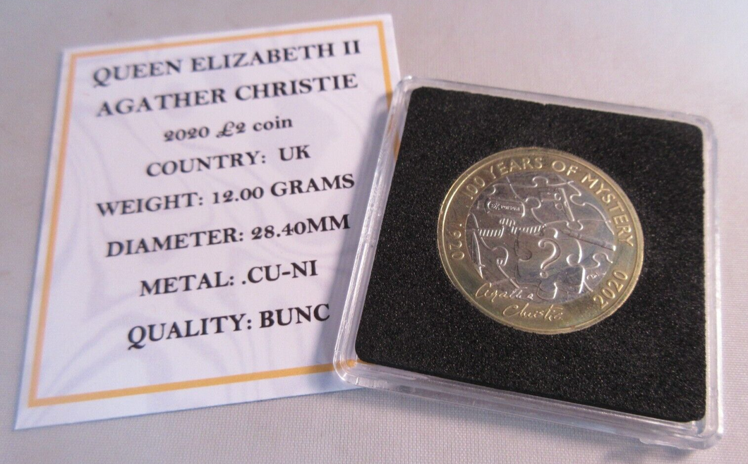 2020 AGATHA CHRISTIE QEII BUNC £2 TWO POUND COIN WITH QUAD CAPSULE & COA