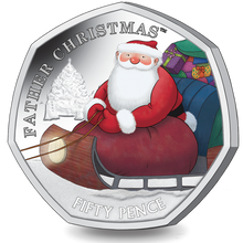 Load image into Gallery viewer, 2020 Father Christmas 50p Coin - Coloured Cupro Nickel Diamond Finish in a Card
