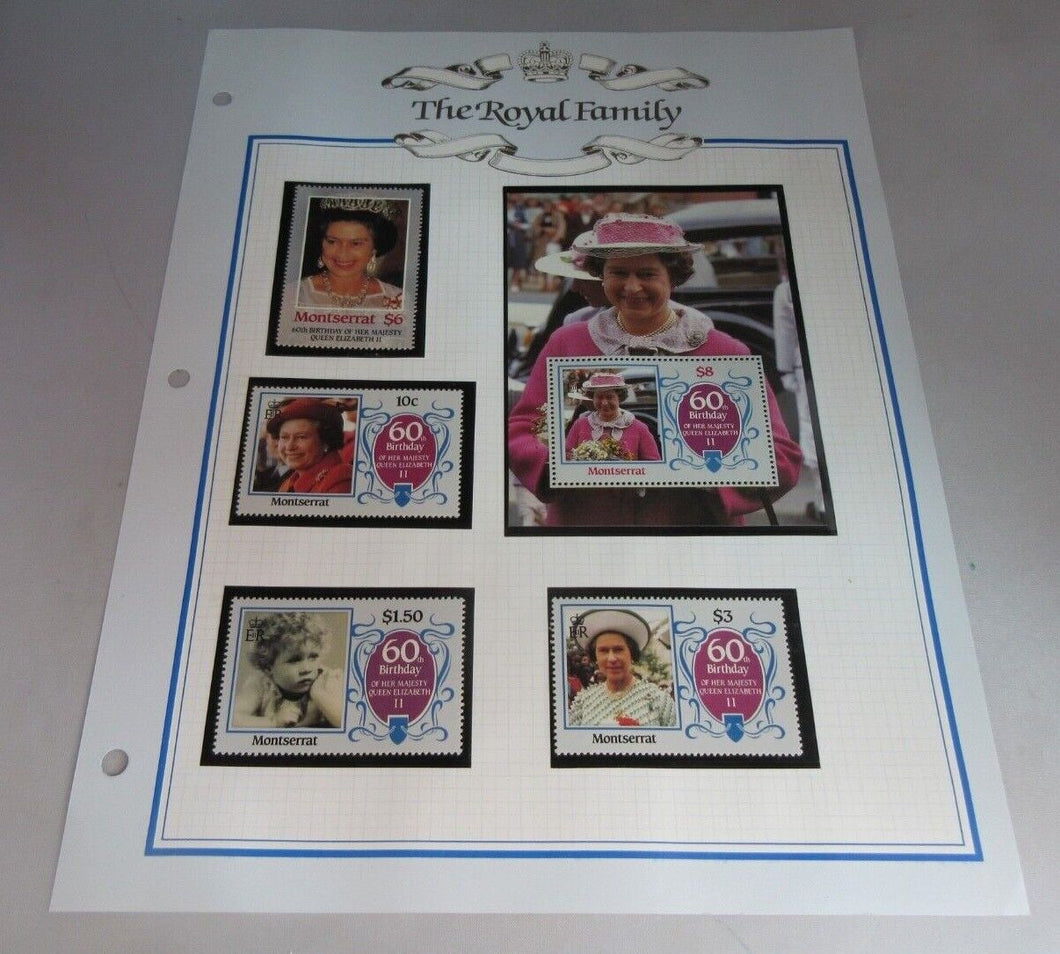 1986 QUEEN ELIZABETH II 60TH BIRTHDAY MONTSERRAT STAMPS & ALBUM SHEET