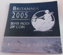 Load image into Gallery viewer, 2005 BRITANNIA SILVER PROOF 1/10 OZ 20p COIN FROM ROYAL MINT BOX &amp; COA
